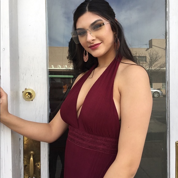 Halter Burgundy Dress-CLEARANCE - Picture 3 of 8